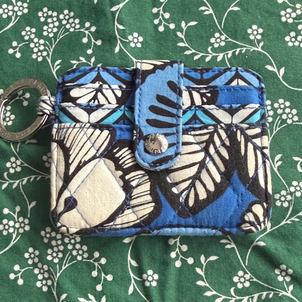 Vera Bradley Floral Blue and Black Fabric Keychain Wallet
